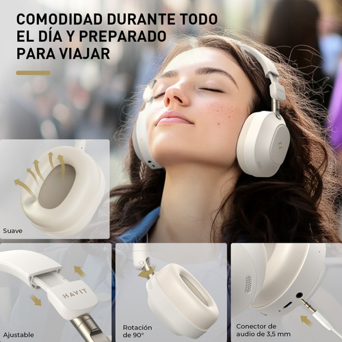 Audífonos Inalámbrico Cancelacion Ruido Gamer Diadema Bluetooth 5.4 Color Beige Havit LIFE NC01H