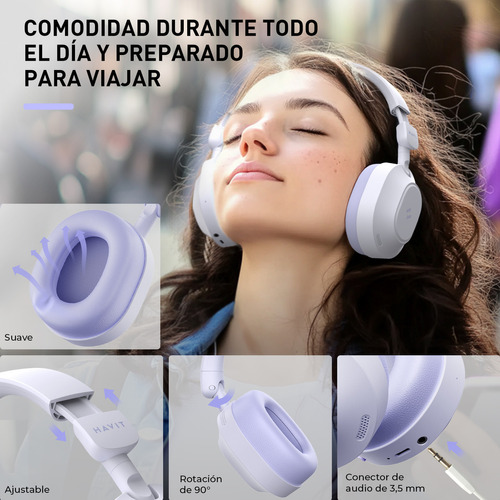 Havit LIFE NC01H Audífonos Inalámbrico Over Ear Cancelacion Ruido Gamer Diadema V5.4 Color Violeta