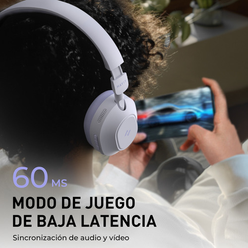 Havit LIFE NC01H Audífonos Inalámbrico Over Ear Cancelacion Ruido Gamer Diadema V5.4 Color Violeta