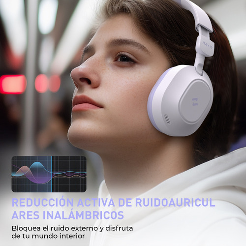 Havit LIFE NC01H Audífonos Inalámbrico Over Ear Cancelacion Ruido Gamer Diadema V5.4 Color Violeta
