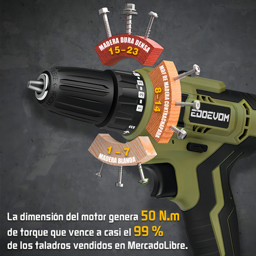 Taladro Atornillador Con Batería Y Brocas 2ah 3/8'' Edoevom EA20-P1 20V