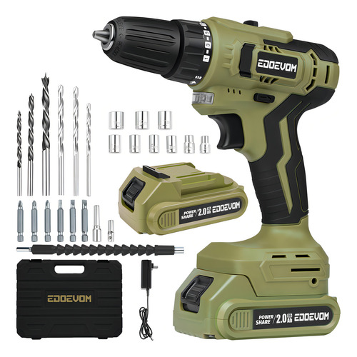 Taladro Atornillador Con Batería Y Brocas 2ah 3/8'' Edoevom EA20-P1 20V