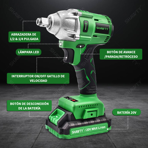 Llave De Impacto Eléctrica Inalámbrico Shawty 20V con 2 Baterías , Juego de Llaves de Impacto, Mandril de 1/4''，2400rpm，Pistola de Impacto con 320Nm Motor