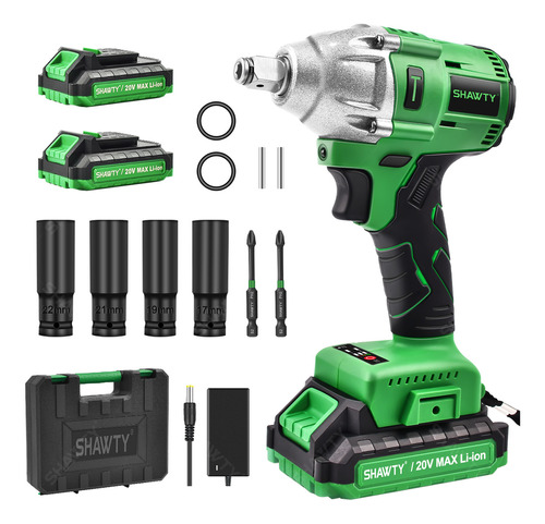 Llave De Impacto Eléctrica Inalámbrico Shawty 20V con 2 Baterías , Juego de Llaves de Impacto, Mandril de 1/4''，2400rpm，Pistola de Impacto con 320Nm Motor