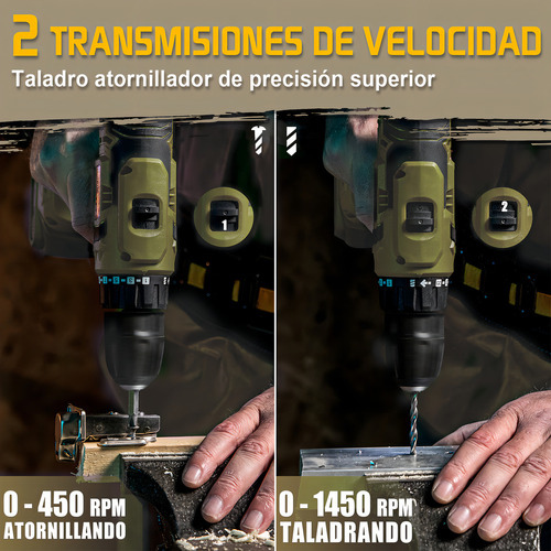 Taladro Atornillador Con Batería Y Brocas 2ah 3/8'' Edoevom EA20-P1 20V
