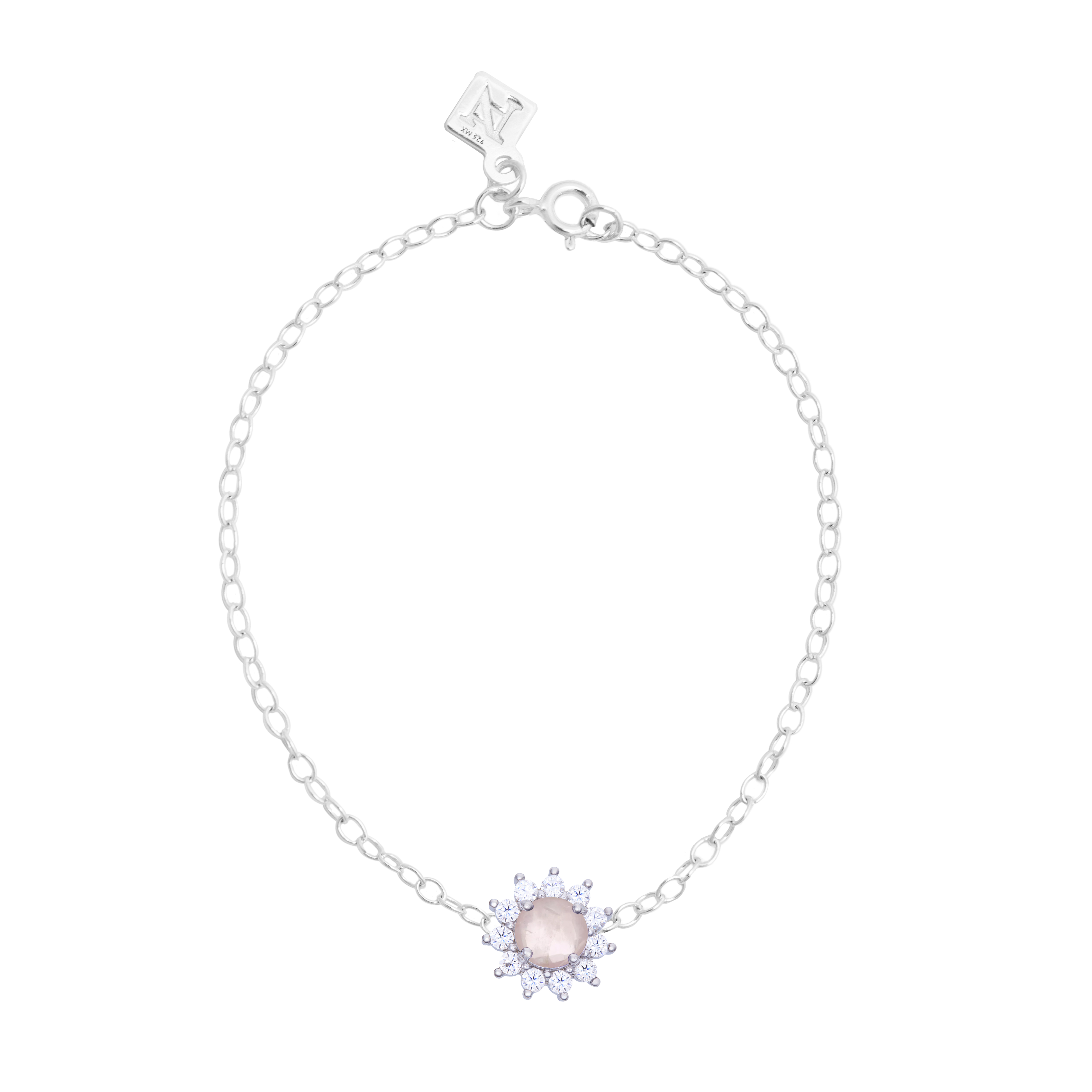 Pulsera Jazmín de plata con cuarzo rosa por Anante Joyería