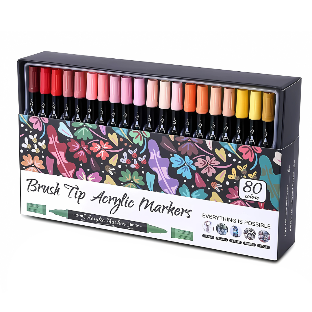 80 Colores Marcadores Plumones Acrilico Punta Pincel Kit