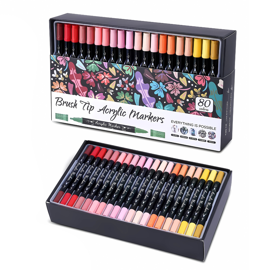 80 Colores Marcadores Plumones Acrilico Punta Pincel Kit