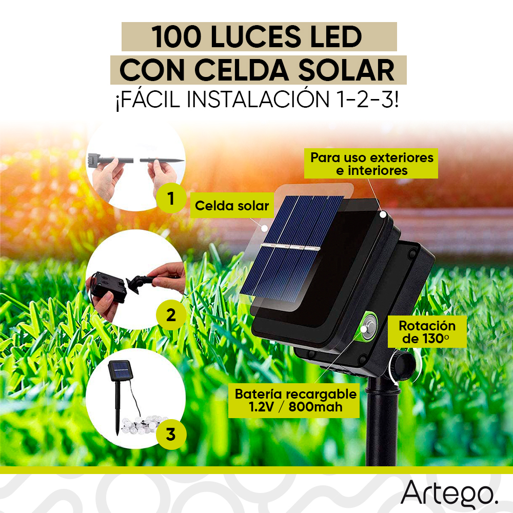Luces solares 100 led esferas bola crystal style 8 modos de uso para exteriores Guirnalda de luces solares string lights outdoor patio lights wedding party decor