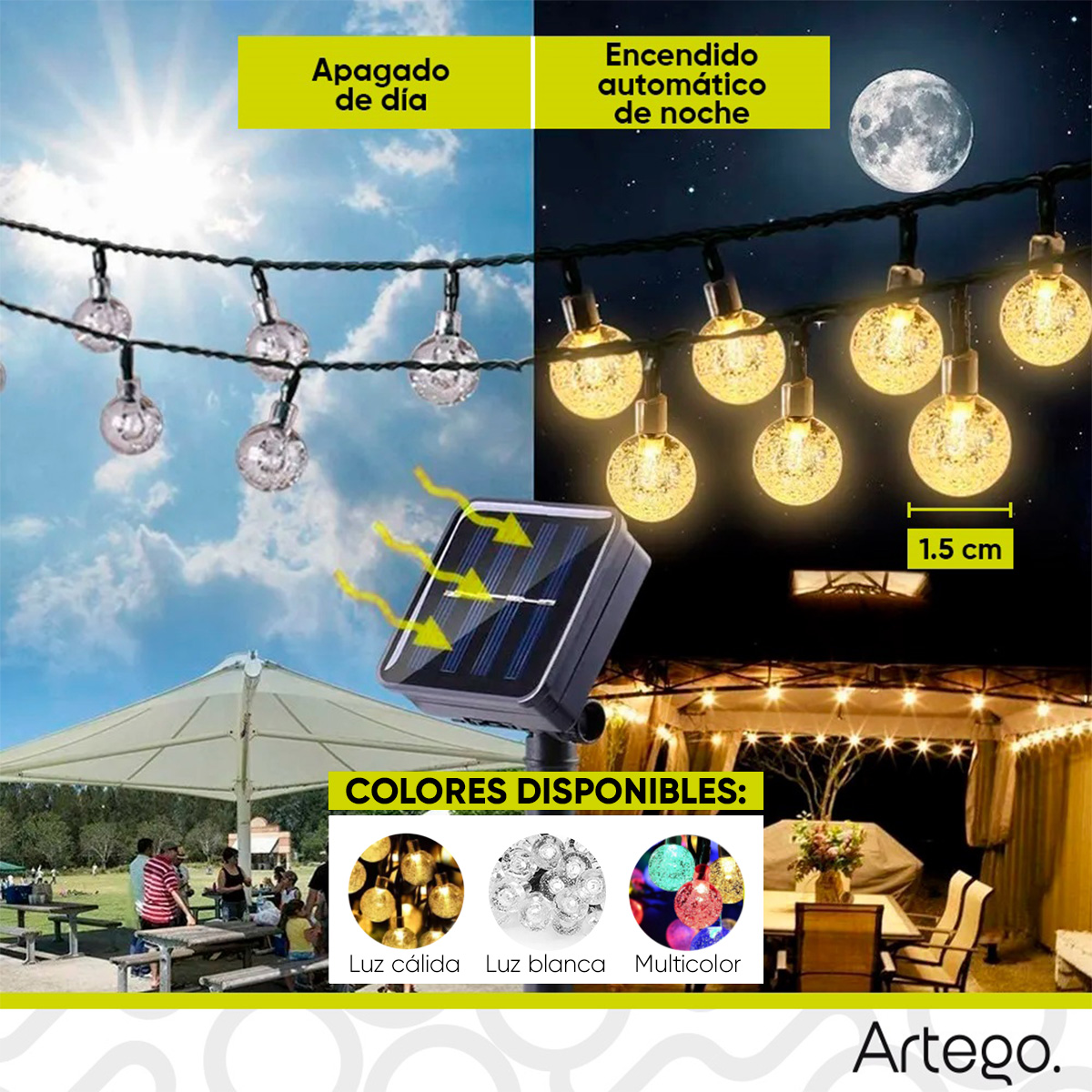 Luces solares 100 led esferas bola crystal style 8 modos de uso para exteriores Guirnalda de luces solares string lights outdoor patio lights wedding party decor