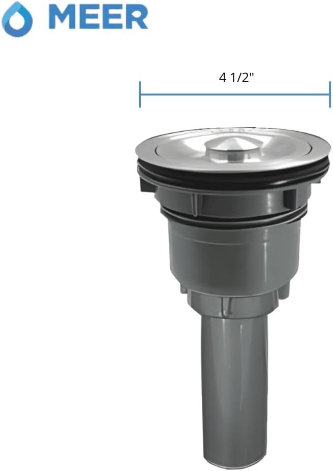 CNX MEER Faucets | Contra Canasta para Desagüe de Materiales Resistentes con Extensión de Tubo para Fregadero de Cocina (Gris Cromado)