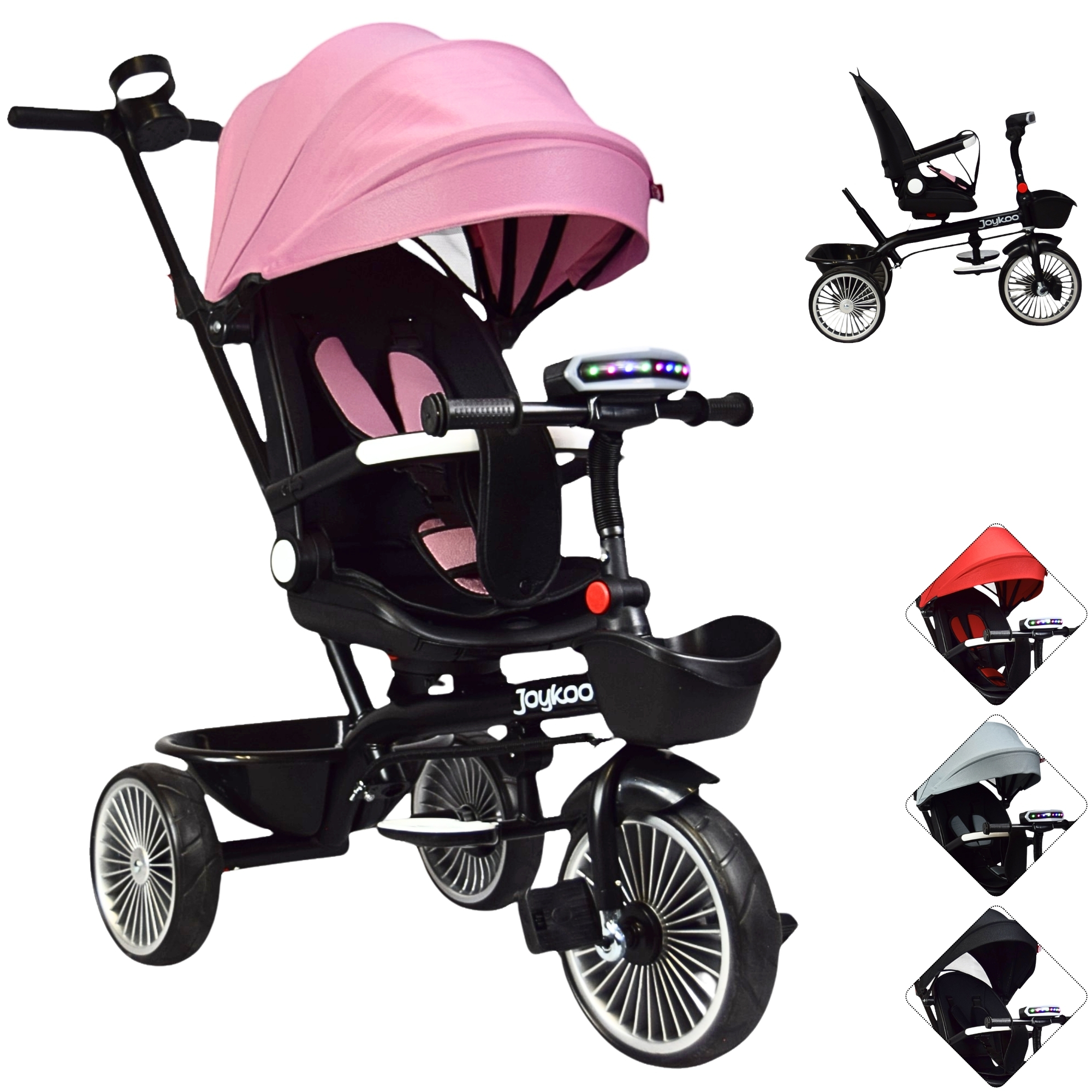 Triciclo para Niños con Asiento Giratorio y Reclinable Luz Sonido Bastón Dirigible - Rosa
