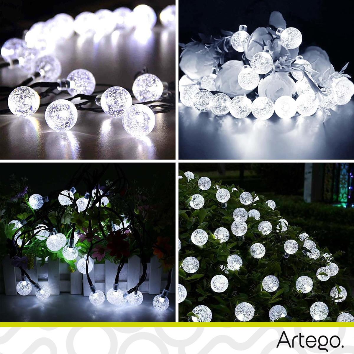 Luces solares 100 led esferas bola crystal style 8 modos de uso para exteriores Guirnalda de luces solares string lights outdoor patio lights wedding party decor