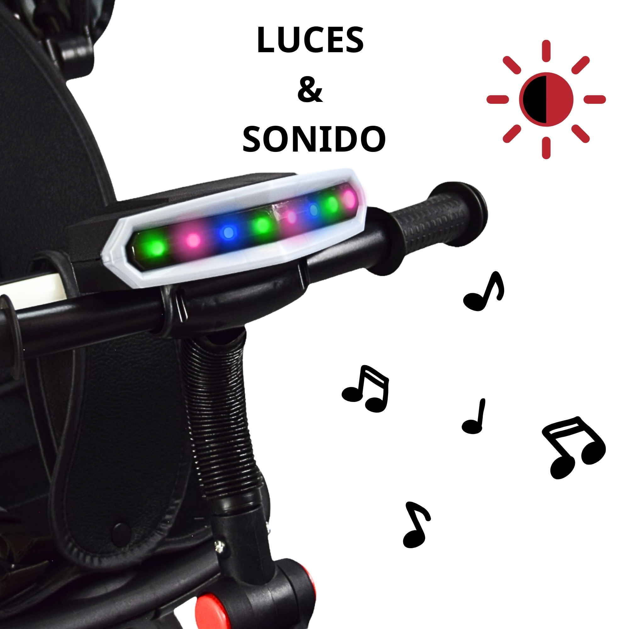 Triciclo para Niños con Asiento Giratorio y Reclinable Luz Sonido Bastón Dirigible - Rosa