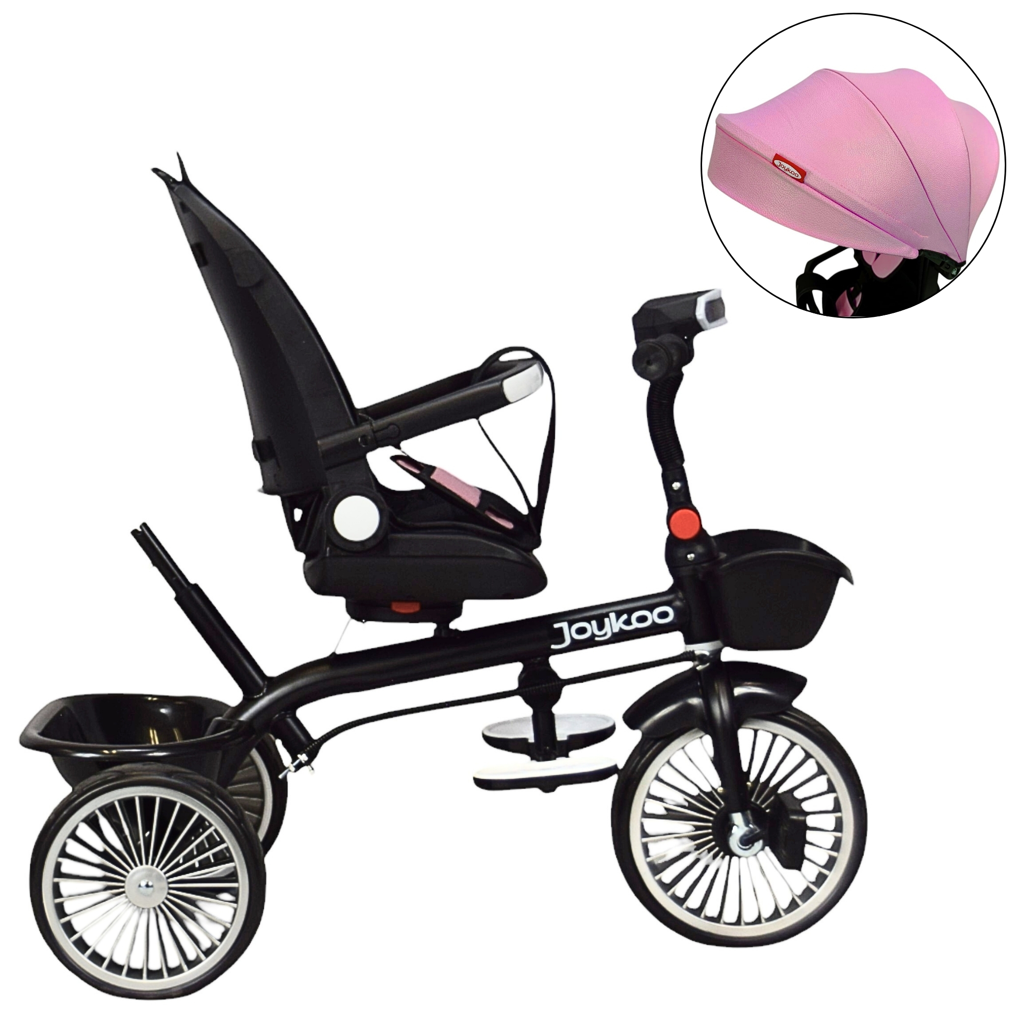 Triciclo para Niños con Asiento Giratorio y Reclinable Luz Sonido Bastón Dirigible - Rosa
