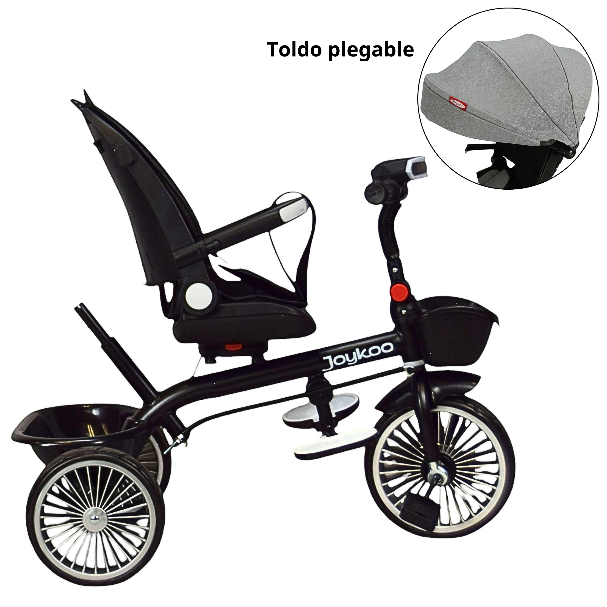 Triciclo para Niños con Asiento Giratorio y Reclinable Luz Sonido Bastón Dirigible - Gris