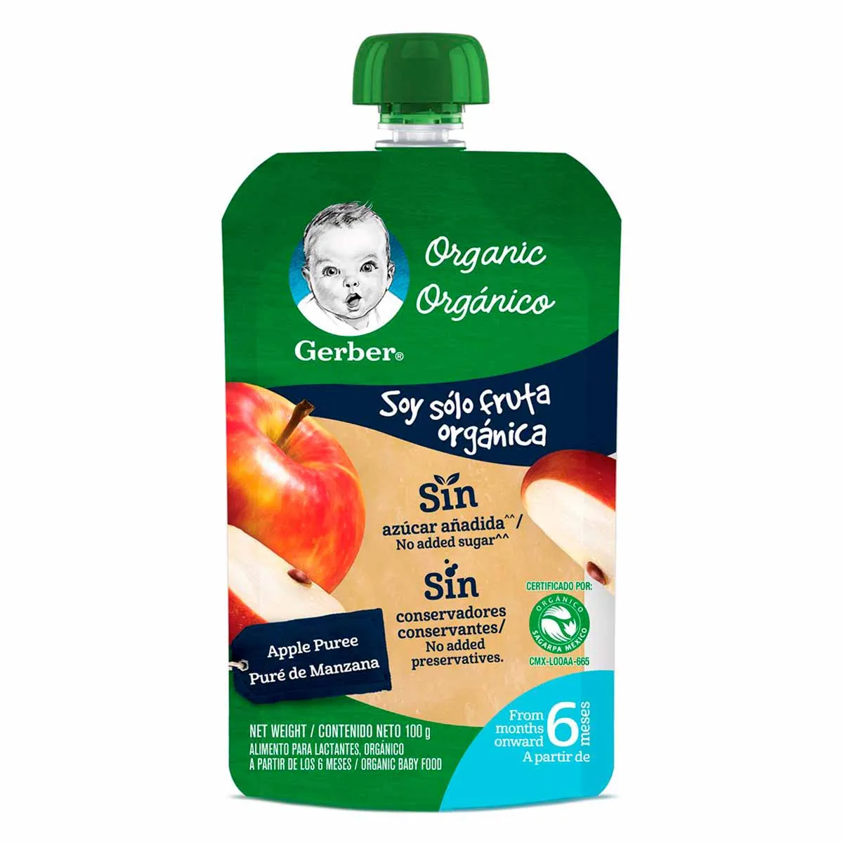 Papilla Gerber Orgánico Pouch 100gr Etapa 2 12pz