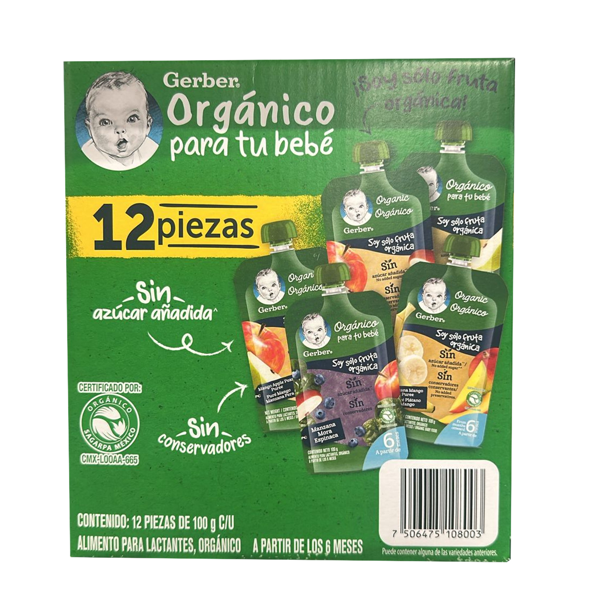 Papilla Gerber Orgánico Pouch 100gr Etapa 2 12pz