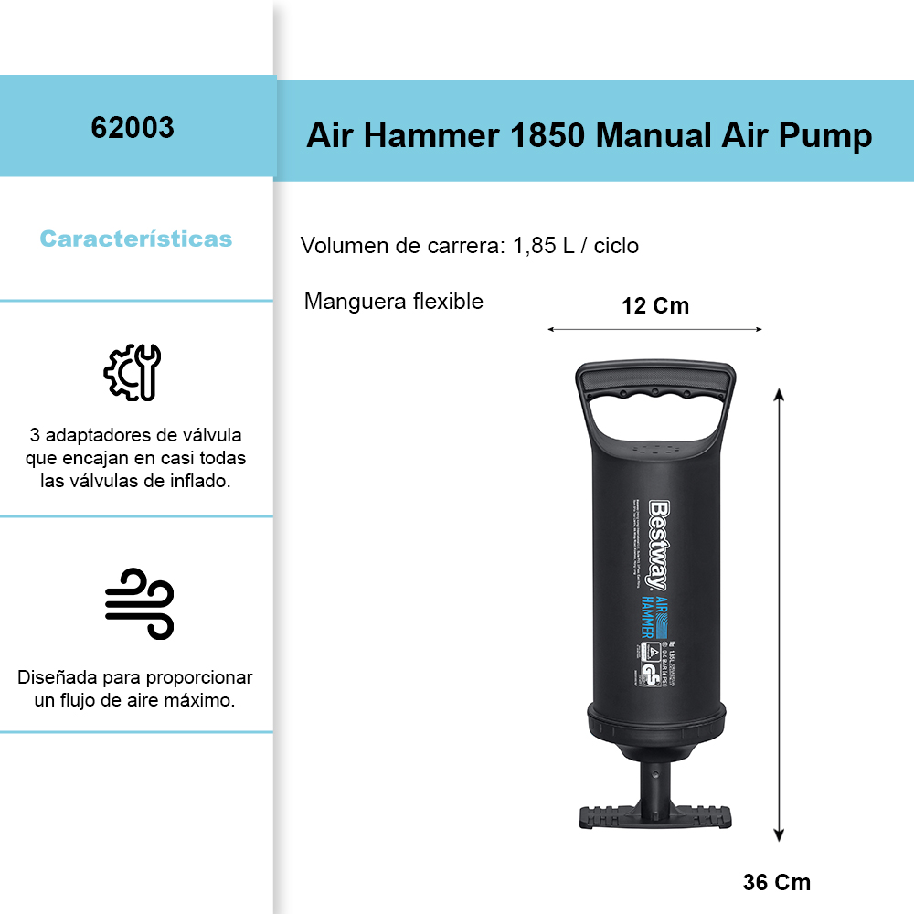 Bomba Inflable Air Hammer Tm Manual 3 Válvulas Adaptadoras.