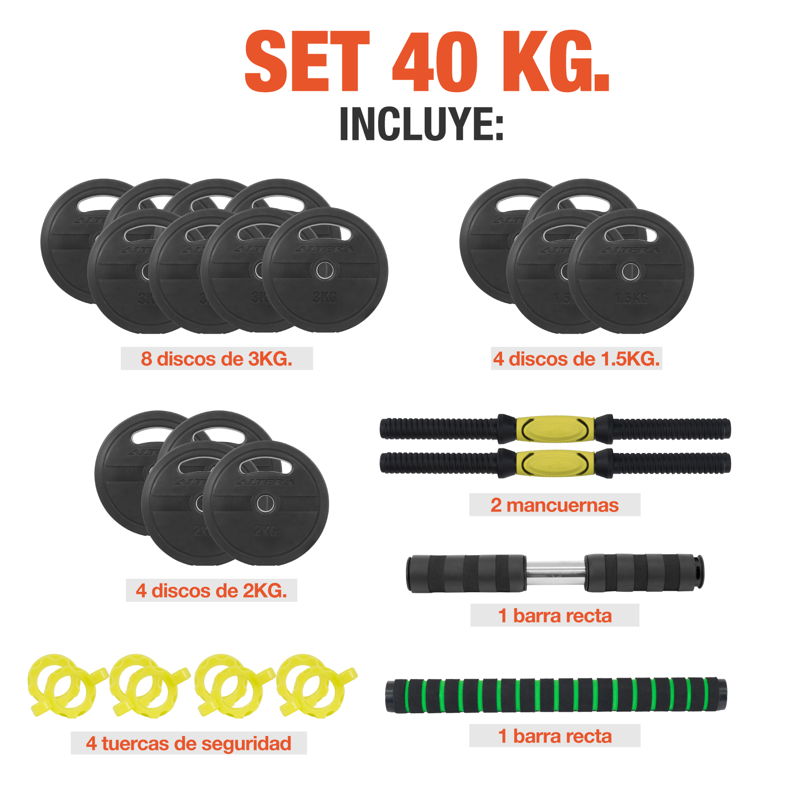 Set De Mancuernas Para Ejercicio 40 Kg Altera Ajustables Gym