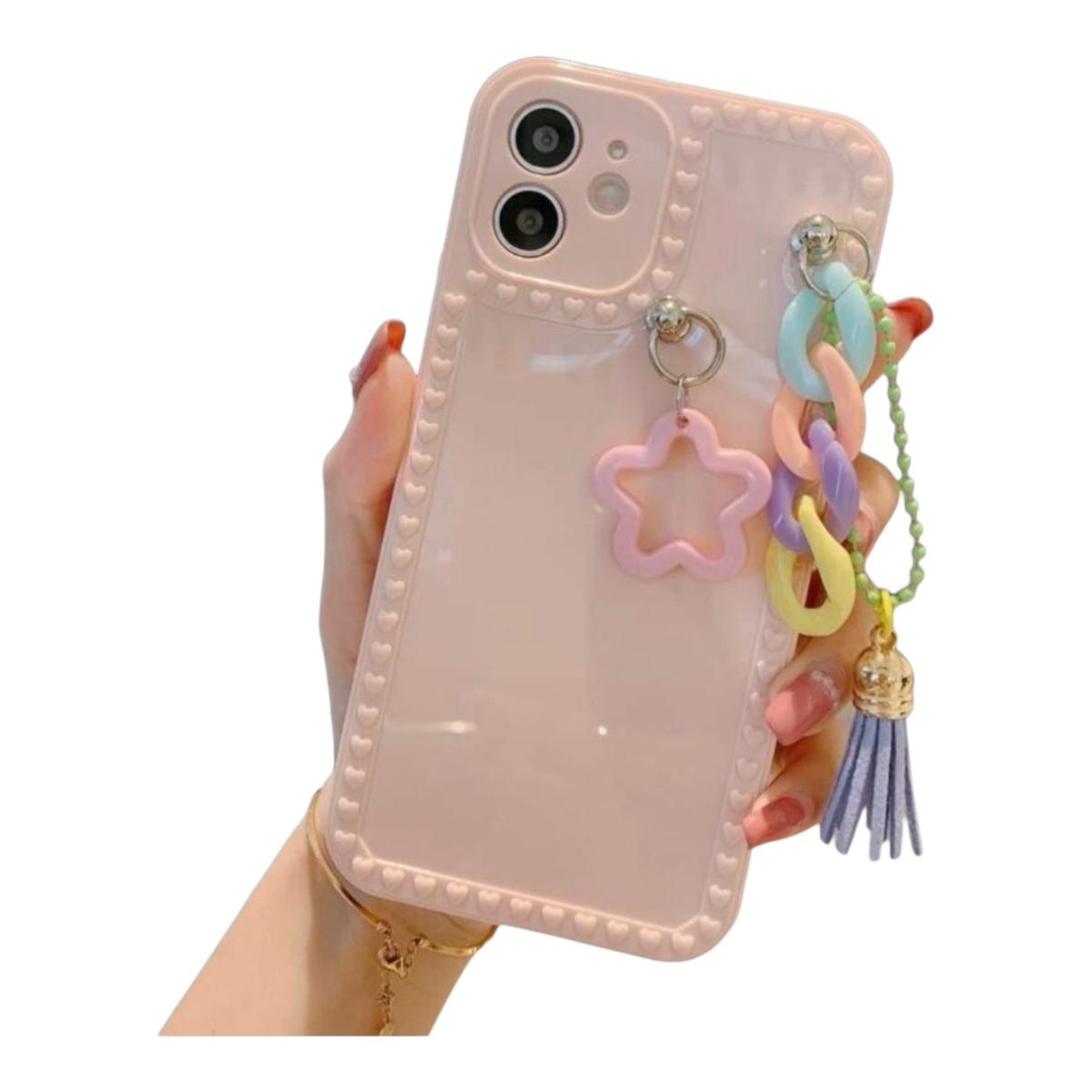 Funda Case Carcasa Celular Rosa Con Estrellas Colgantes Compatible Iphone 12 Pro 