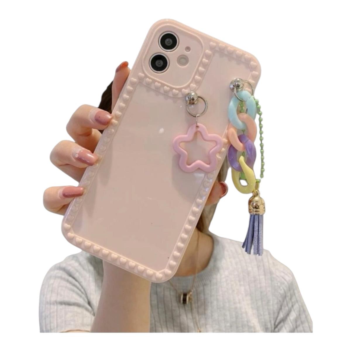 Funda Case Carcasa Celular Rosa Con Estrellas Colgantes Compatible Iphone 12 Pro 