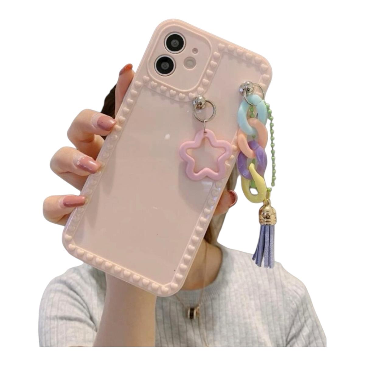 Funda Case Carcasa Celular Rosa Con Estrellas Colgantes Compatible Iphone 12 Pro 