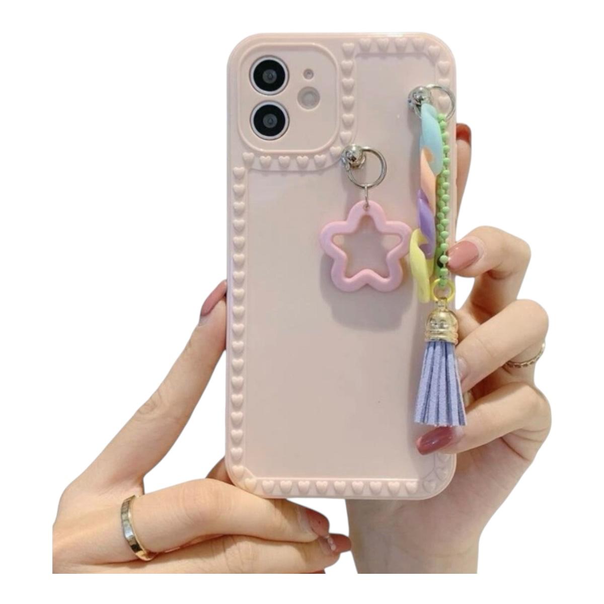 Funda Case Carcasa Celular Rosa Con Estrellas Colgantes Compatible Iphone 12 Pro 