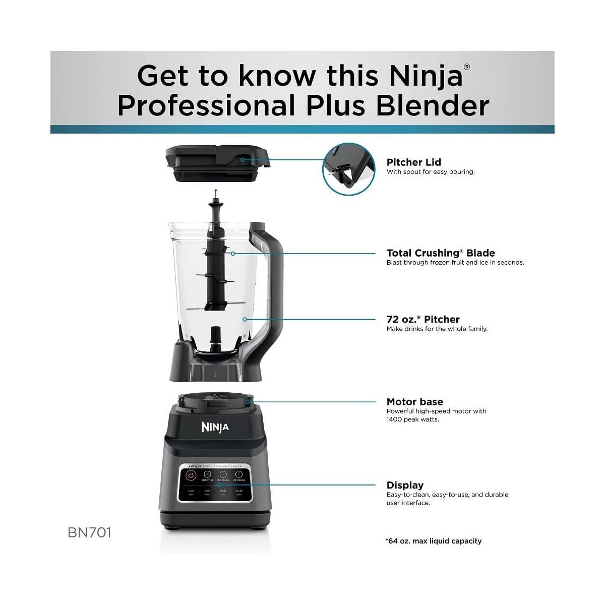  Ninja - Licuadora BN701 Professional Plus gris oscuro