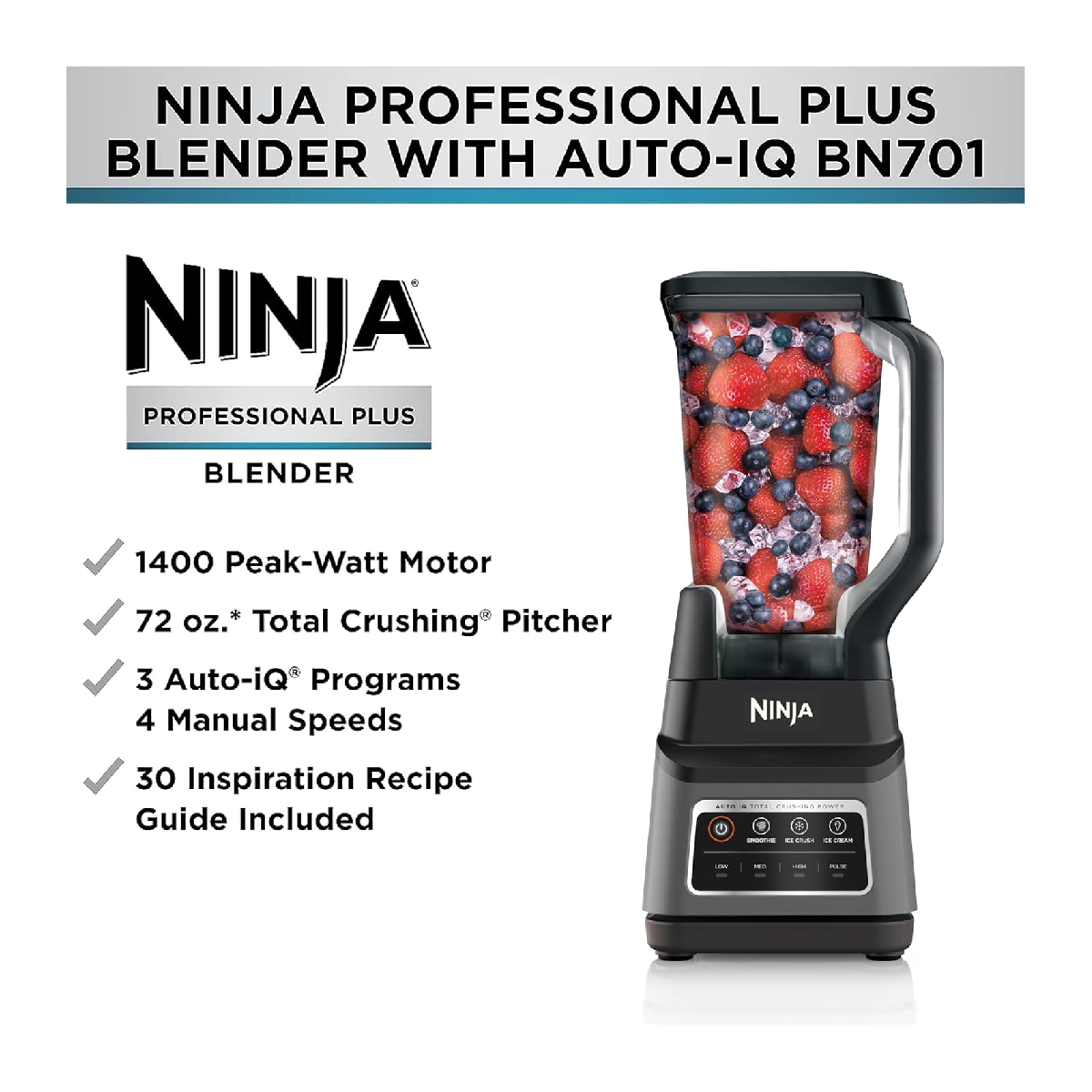  Ninja - Licuadora BN701 Professional Plus gris oscuro