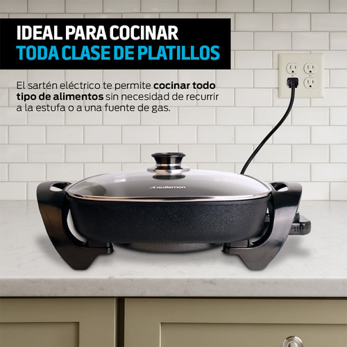 Sarten Eléctrico Antiadherente Redlemon 83446-Bl 4.5 Litros con Tapa de Vidrio 42 por 30 cm