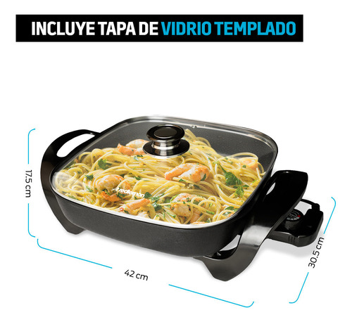Sarten Eléctrico Antiadherente Redlemon 83446-Bl 4.5 Litros con Tapa de Vidrio 42 por 30 cm
