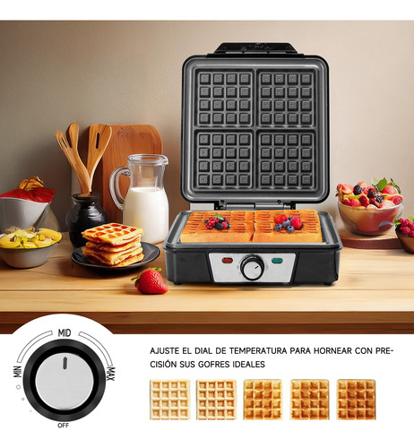Wafleras Máquina Para Desayuno Electrica 4 Waffles 1200w