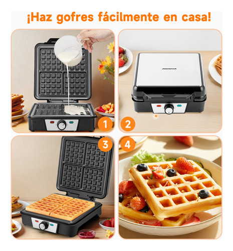 Wafleras Máquina Para Desayuno Electrica 4 Waffles 1200w