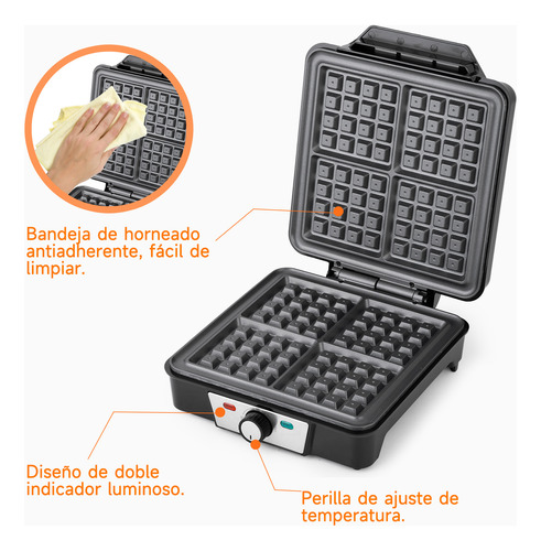 Wafleras Máquina Para Desayuno Electrica 4 Waffles 1200w