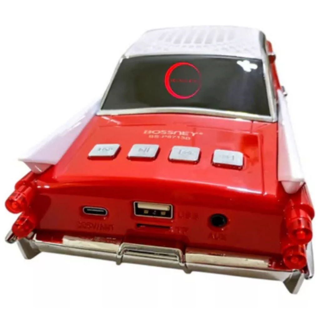 BOSSNEY BS-P8713B: Bocina Bluetooth Inalámbrica con Diseño de Automóvil Clásico, luces LED y Sonido Potente de 10 W