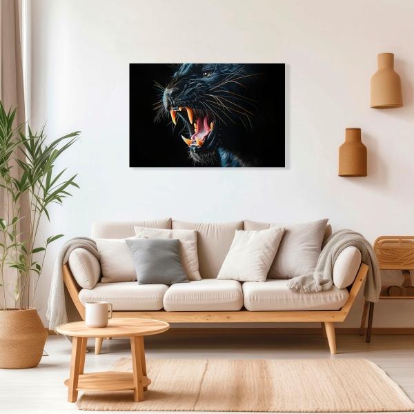 Cuadro Decorativo Canvas Pantera Negra Atacando 120 X 80