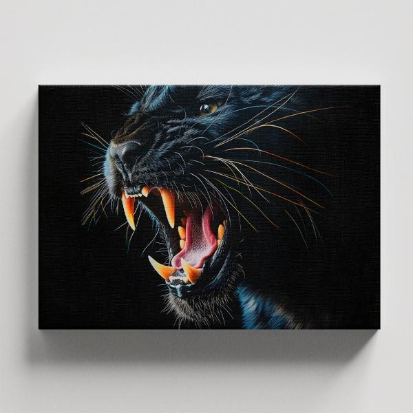 Cuadro Decorativo Canvas Pantera Negra Atacando 135 X 90