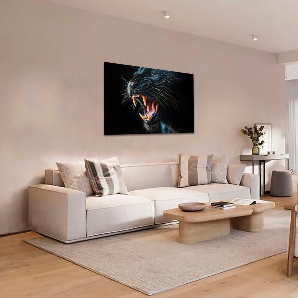 Cuadro Decorativo Canvas Pantera Negra Atacando 135 X 90