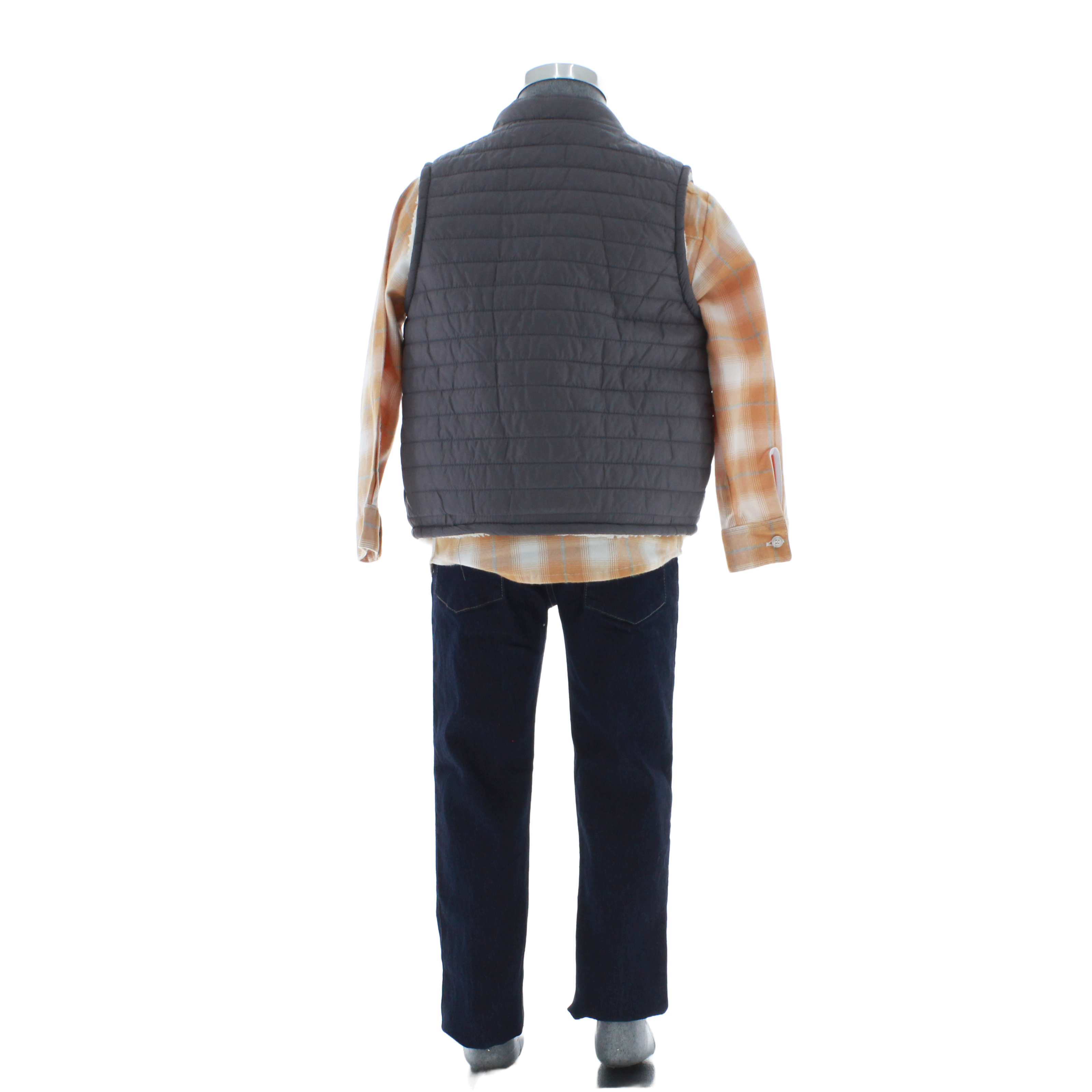 Conjunto Jeans, Chaleco y Camisa Niño Naranja 3 Piezas 3913 5 a 13 Años.
