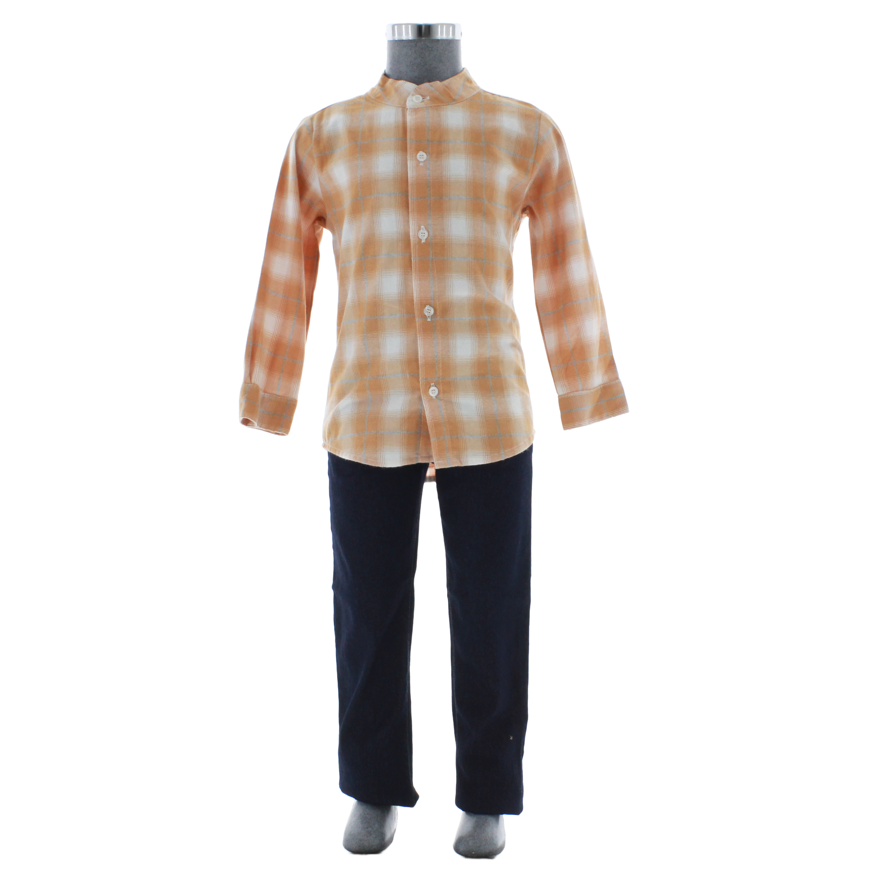 Conjunto Jeans, Chaleco y Camisa Niño Naranja 3 Piezas 3913 5 a 13 Años.
