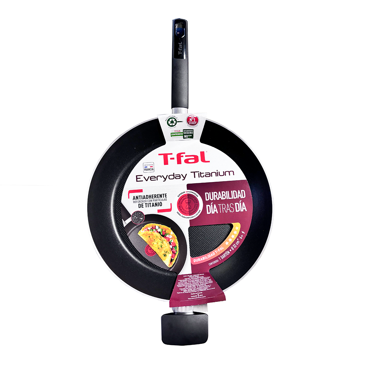 Sartén 32 cm con Antiadherente Everyday Titanium Negro T-Fal B4480882