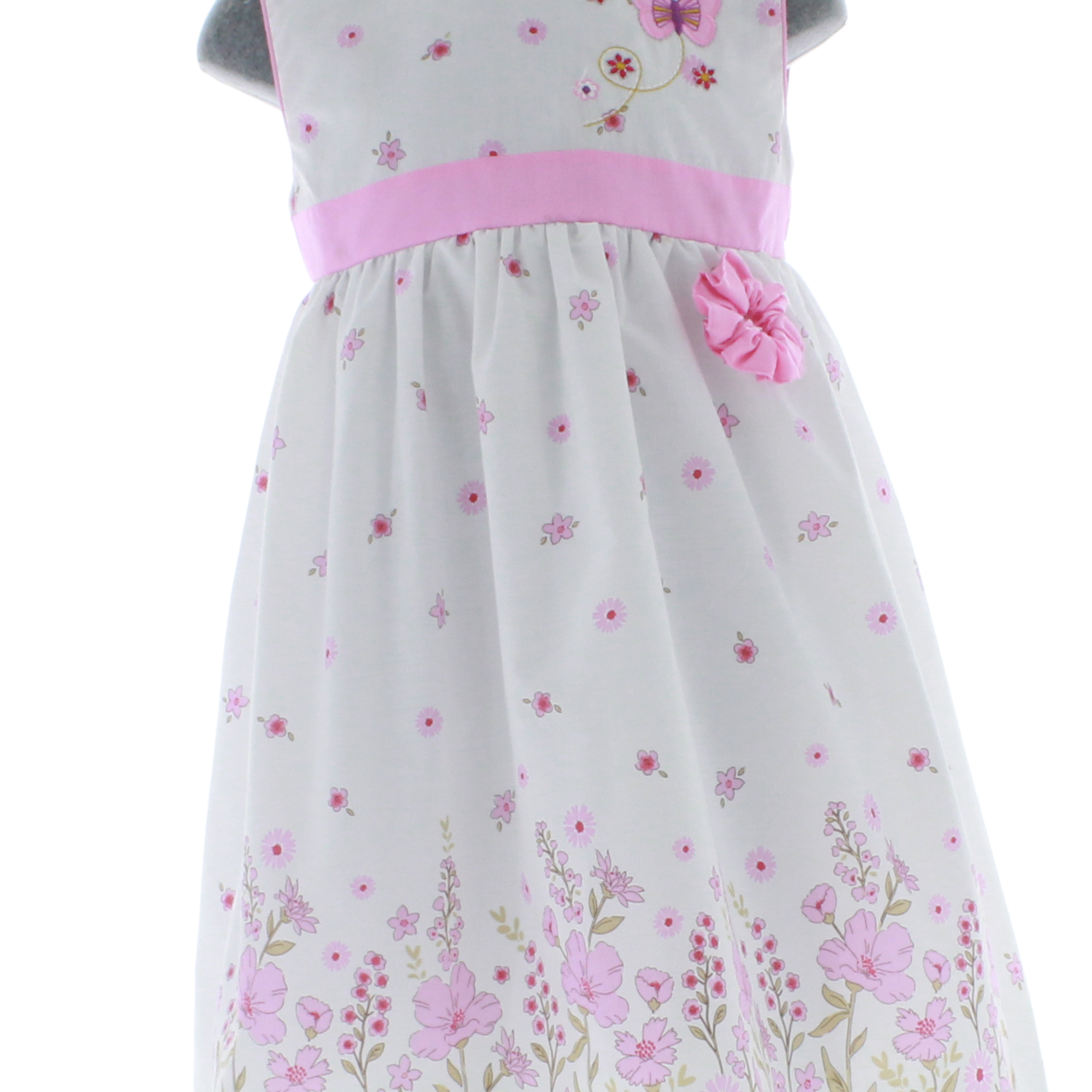 Vestido Para Niña color Blanco con Flores Rosas 3933 1 a 9 Años.