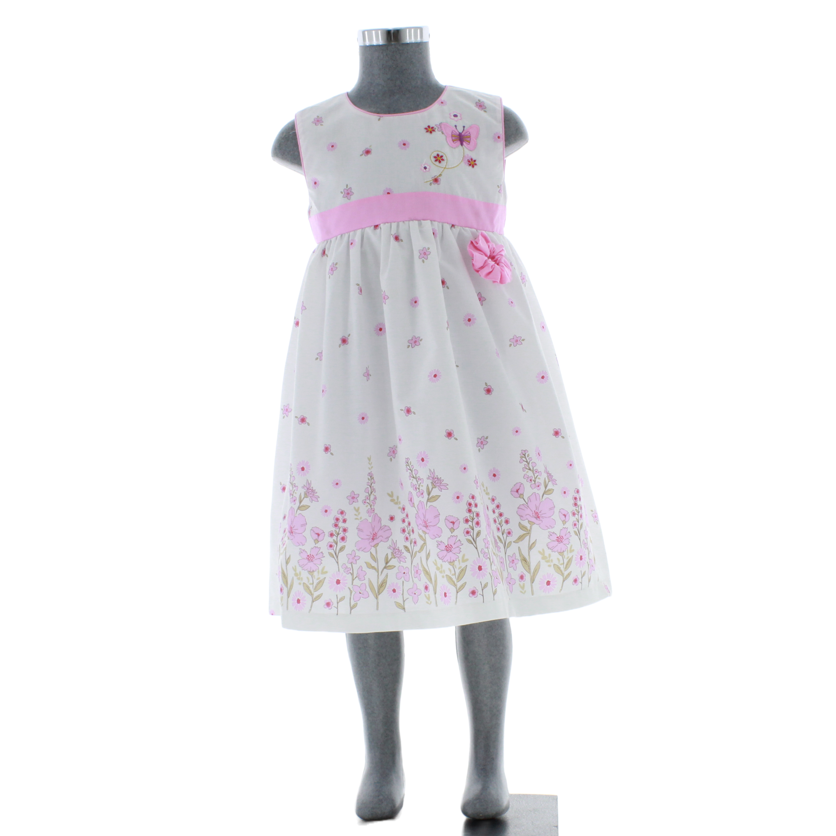 Vestido Para Niña color Blanco con Flores Rosas 3933 1 a 9 Años.