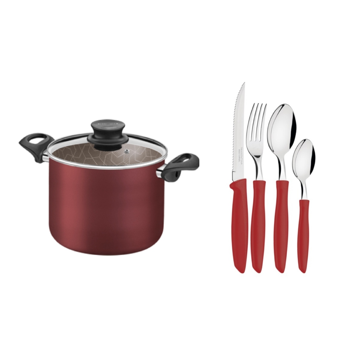 Olla Alta Tramontina 28530/724 Paris  +  Cubiertos Plenus 16 Piezas Rojo ENDY3