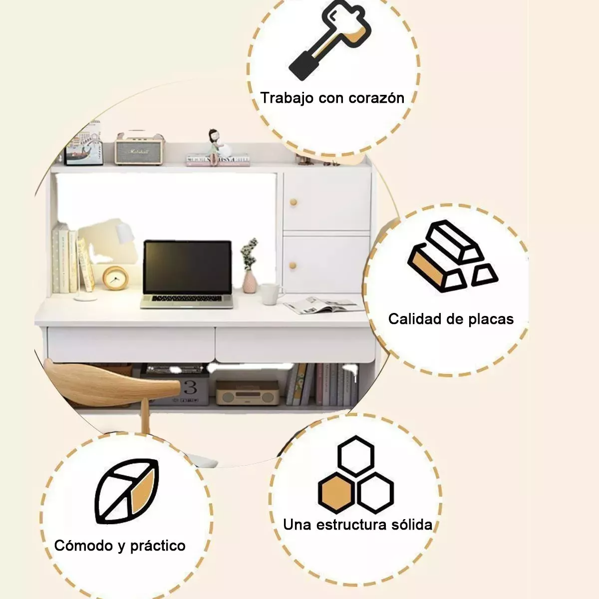 Escritorio Nórdico 2 Cajones Para El Dormitori Gabinete
