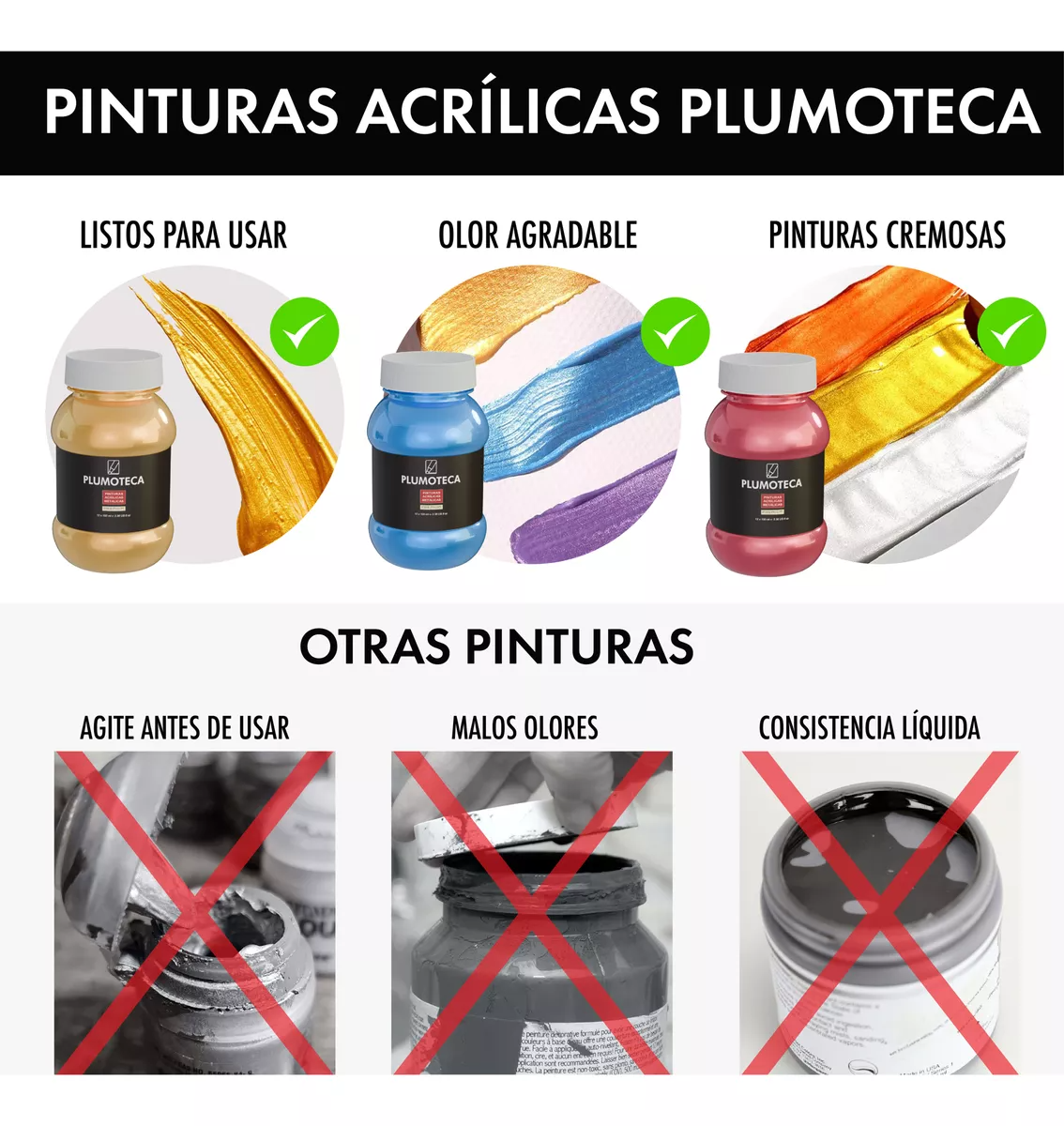 Pintura Acrílica Profesional 12 Colores Con 100ml Plumoteca Metalicas.