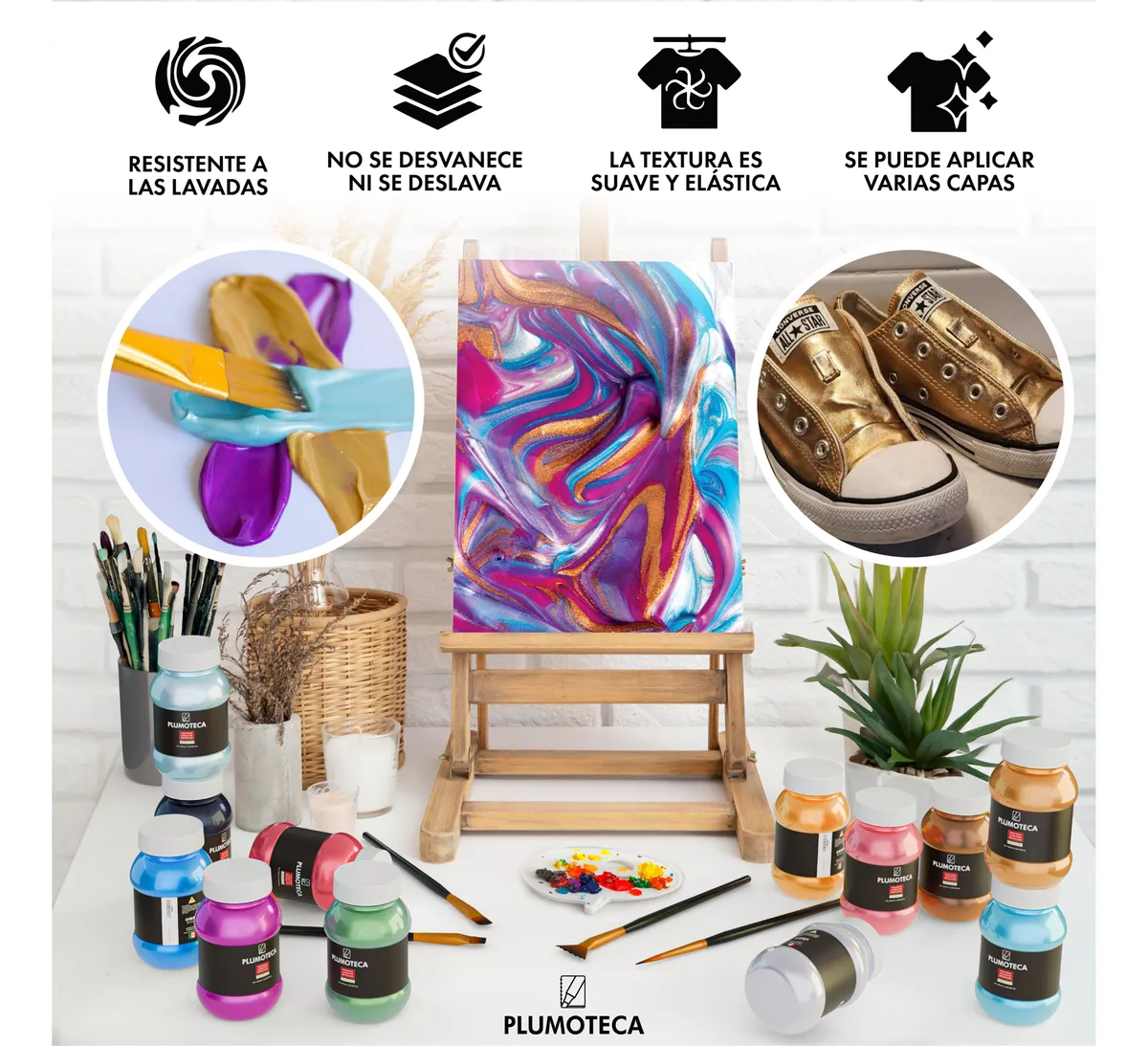 Pintura Acrílica Profesional 12 Colores Con 100ml Plumoteca Metalicas.