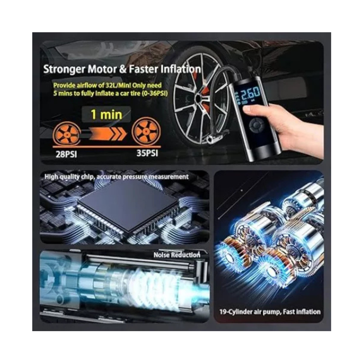 Compresor Inflador Llantas Portatil Bomba Aire Inalámbrico Manzanoshop ZXCQB4000 Color Negro Compresor De Aire Portatil Electrica Llantas Rapido Mini Compresor Portatil Neumaticos Para Carro Auto Moto