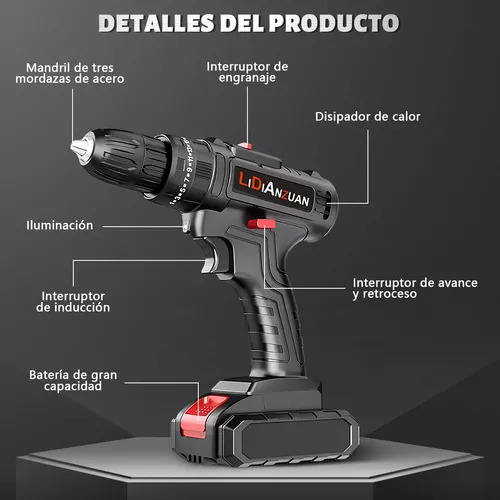 Kit Taladro Inalambrico Destornillador Electrico 2 Batería